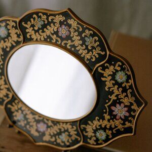 Vintage Peruvian Floral Hand Painted Folk Art Mirror